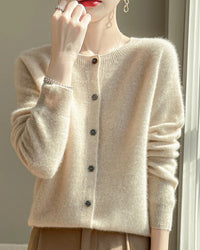 Merino Wool O-Neck Button Cardigan