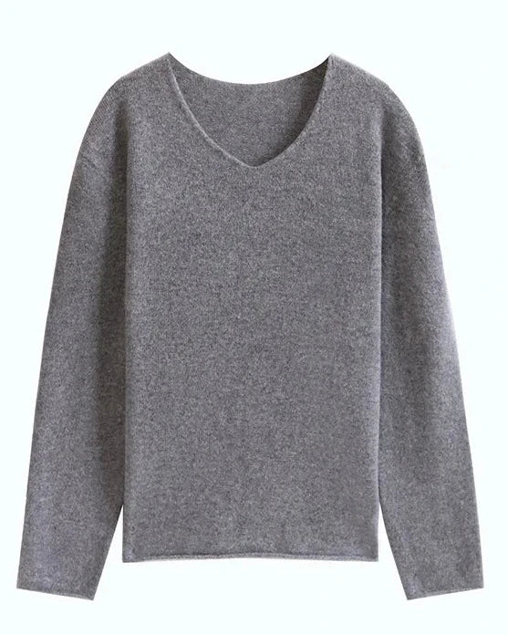 Wool V-Neck Rolled Edge Sweater