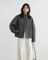 Wool-Blend Stand-Collar Short Coat