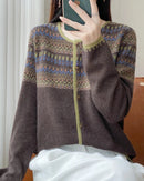 Contrast Jacquard Wool Cardigan