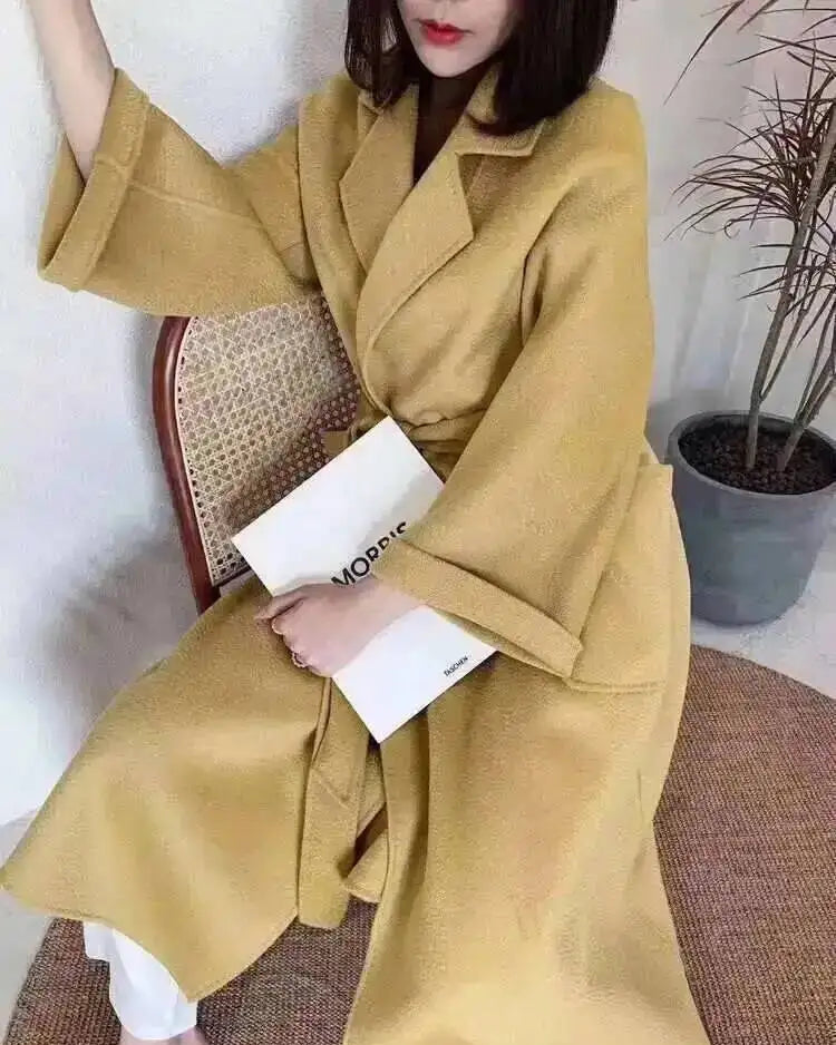 Belted Wool-Blend Wrap Coat