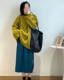 Diamond-Patterned Mid-Length Oversized Sweater