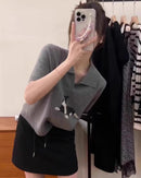 Cat-Pattern Collared Wool Knit Top