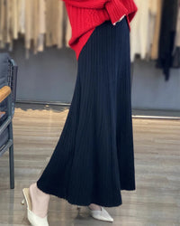 Merino Wool Pleated A-Line Maxi Skirt