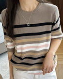 Striped Patchwork Cotton Knit Tee
