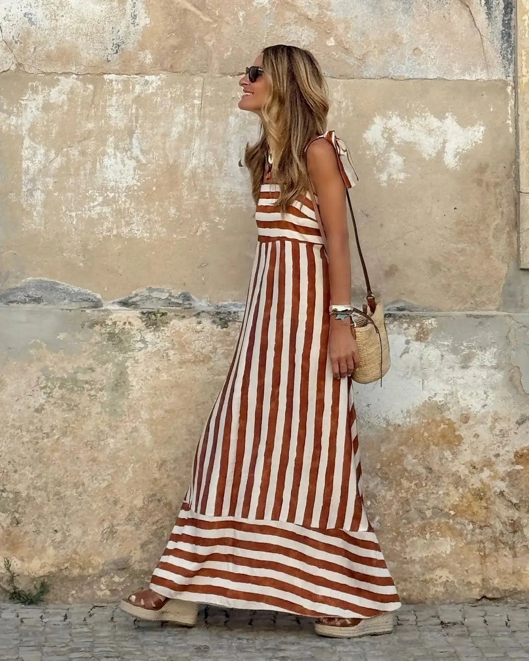 Bohemian Striped Sheer Maxi Dress