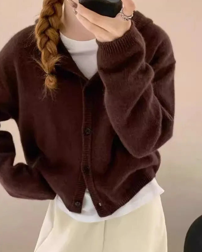 Single-Breasted Cashmere Hooded Cardigan