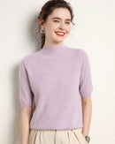 Cashmere Half-Sleeve Mock-Neck Sweater