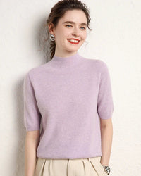 Cashmere Half-Sleeve Mock-Neck Sweater
