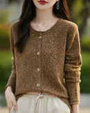 Wool O-Neck Curled Colour Yarn Open Cardigan Sweater
