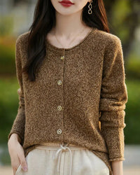 Wool O-Neck Curled Colour Yarn Open Cardigan Sweater