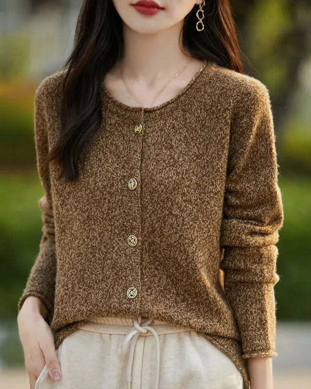 Wool O-Neck Curled Colour Yarn Open Cardigan Sweater