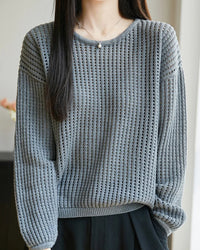 Pure Cotton Openwork Long-Sleeve T-Shirt
