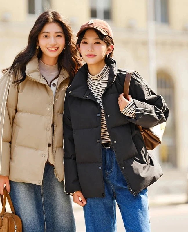 Stand-Up Collar Raglan Sleeve Windproof Down Jacket