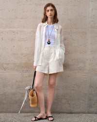 High-Waisted Casual Linen Shorts