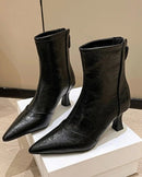 Stylish Pointed-Toe Zipper Chunky Heel Ankle Boots