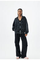 100% Cotton Retro Washed Zipper Hoodies