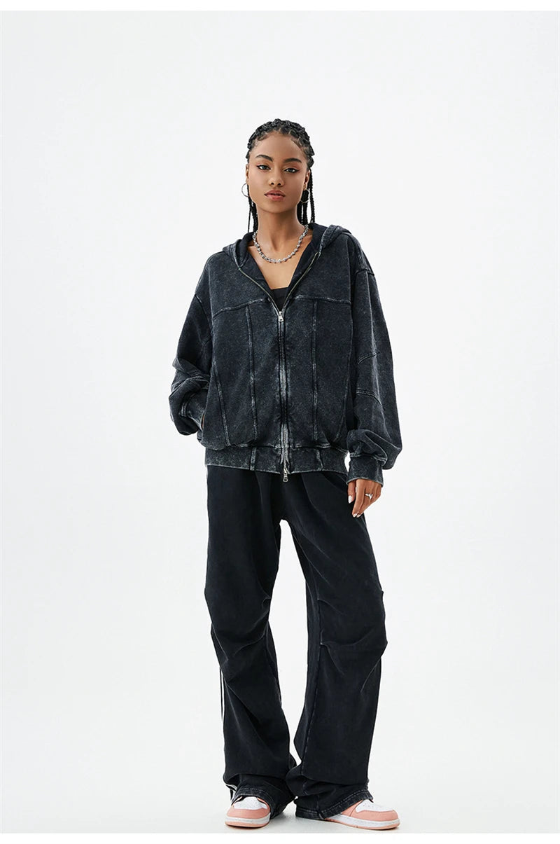 100% Cotton Retro Washed Zipper Hoodies