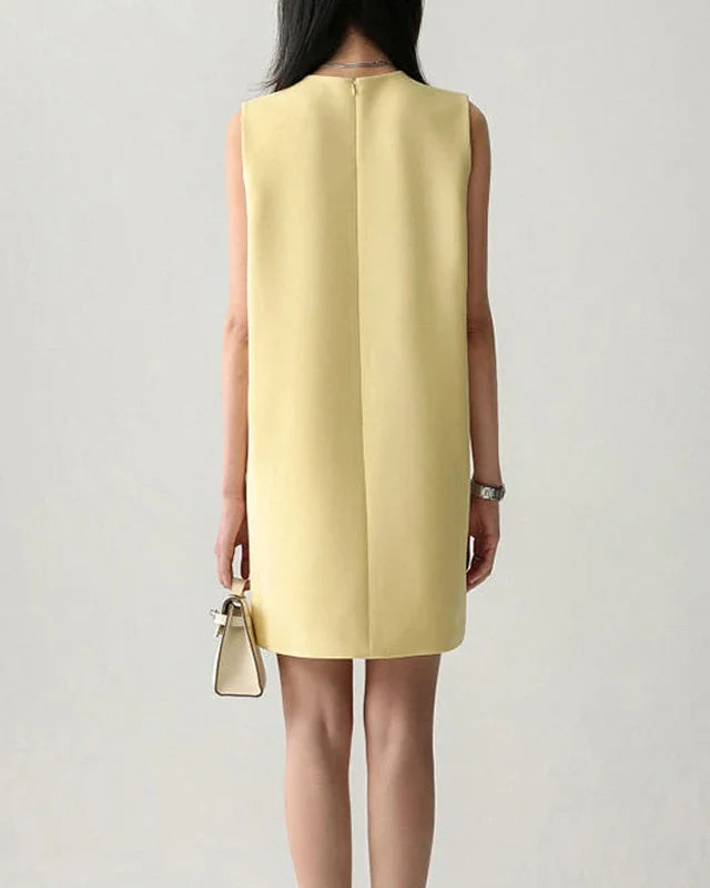 Round-Neck Sleeveless Satin Straight-Cut Dress