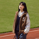 Imitation Lamb Fur Color Block Loose Letter Jacket