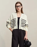 Dropped-Shoulder V-Neck Striped Cardigan Sweater