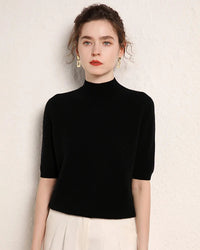 Cashmere Half-Sleeve Mock-Neck Sweater