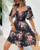 Floral Smocked Square-Neck Boho Dress