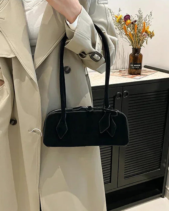 Faux Suede Bowling Shoulder Bag
