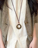 Vintage Resin Circle Pendant Rope Necklace