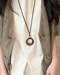 Vintage Resin Circle Pendant Rope Necklace