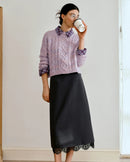 Elegant And Simple Straight-Cut Lace-Trimmed Dress