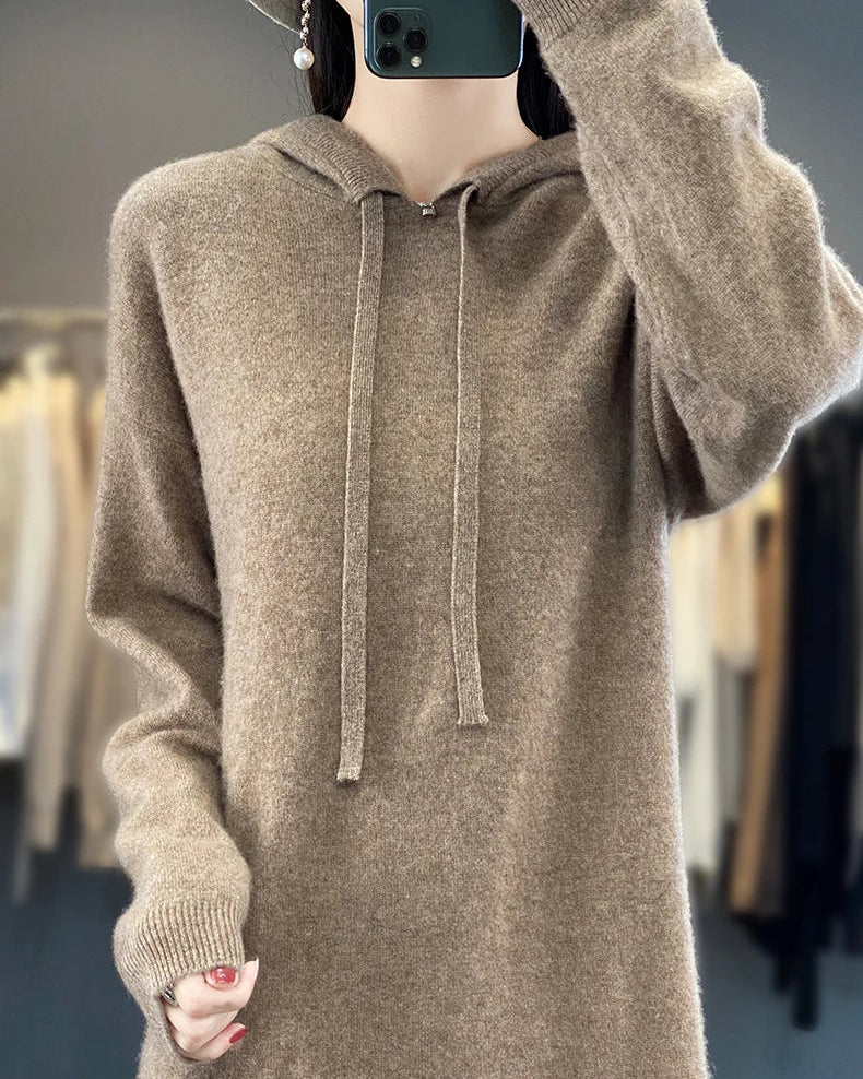 Drawstring Hooded Wool Dress