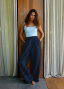 High Waisted Linen Blended Straight Leg Pants