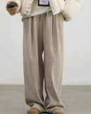 Plush Pleated Wide-Leg Trousers