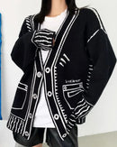 Graphic Wool Blend V-Neck Cardigan