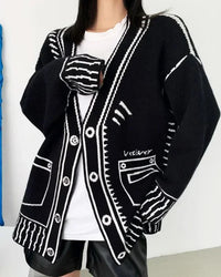 Graphic Wool Blend V-Neck Cardigan