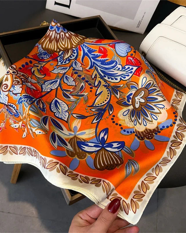 Printed Satin Square Neckerchief Scarf