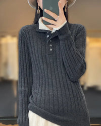 Wool Turn-Down Collar Pullover Sweater