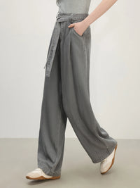 Draped Relaxed Wide-Leg Denim Pants