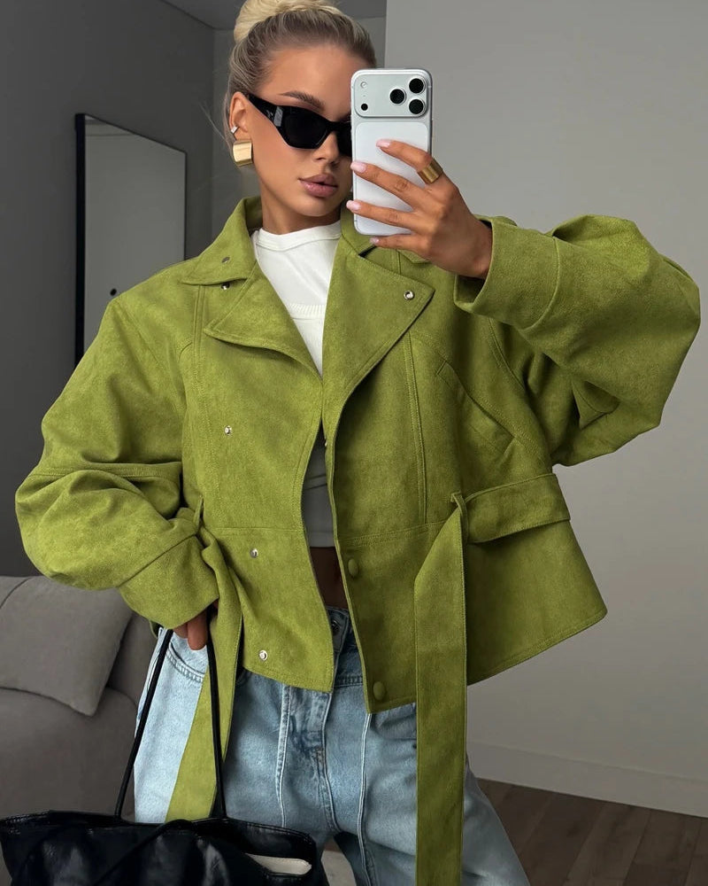 Vintage Stand Collar Suede Outerwear