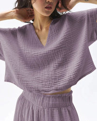 Stylish V-Neck Loose-Fitting Pure Cotton T-Shirt