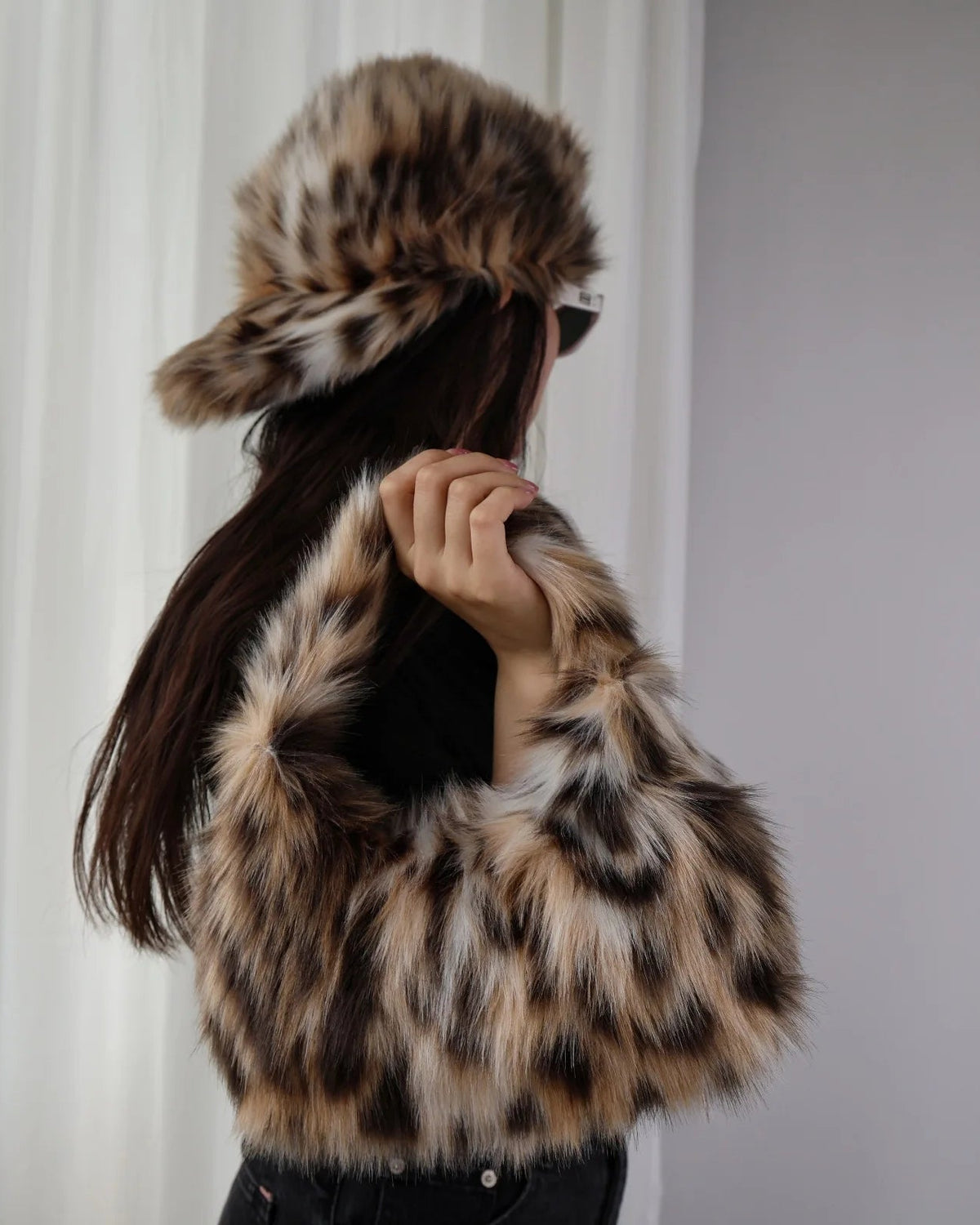 Leopard Faux Fur Baguette Shoulder Bag