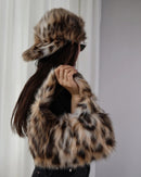 Leopard Faux Fur Baguette Shoulder Bag