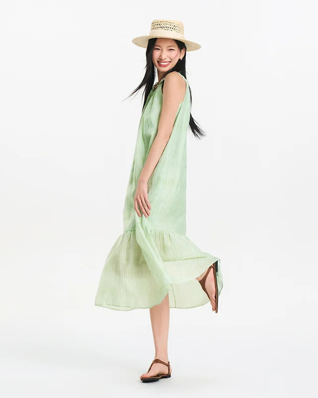 Draped A-Line Sleeveless Maxi Dress