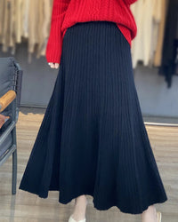 Merino Wool Pleated A-Line Maxi Skirt