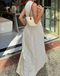 Zippered Pleated Sleeveless Fitted Dress