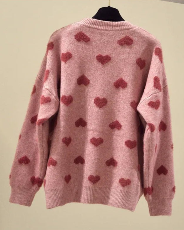 Pink Heart Winter Knitted Sweater