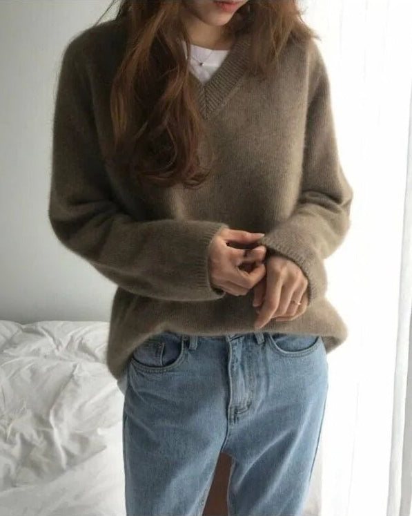Gentle Herd Slouchy V-neck Wool Sweater