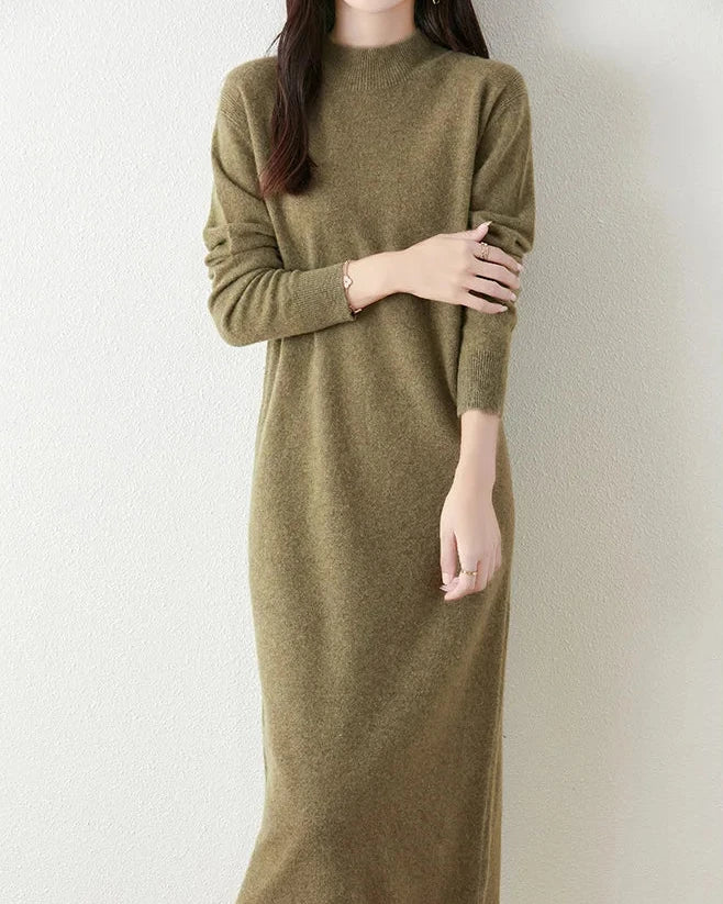 Merino Wool Mock Neck Knit Dress