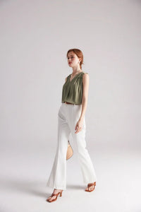 V-neck Solid Color Commuter Mulberry Silk Sleeveless Shirt